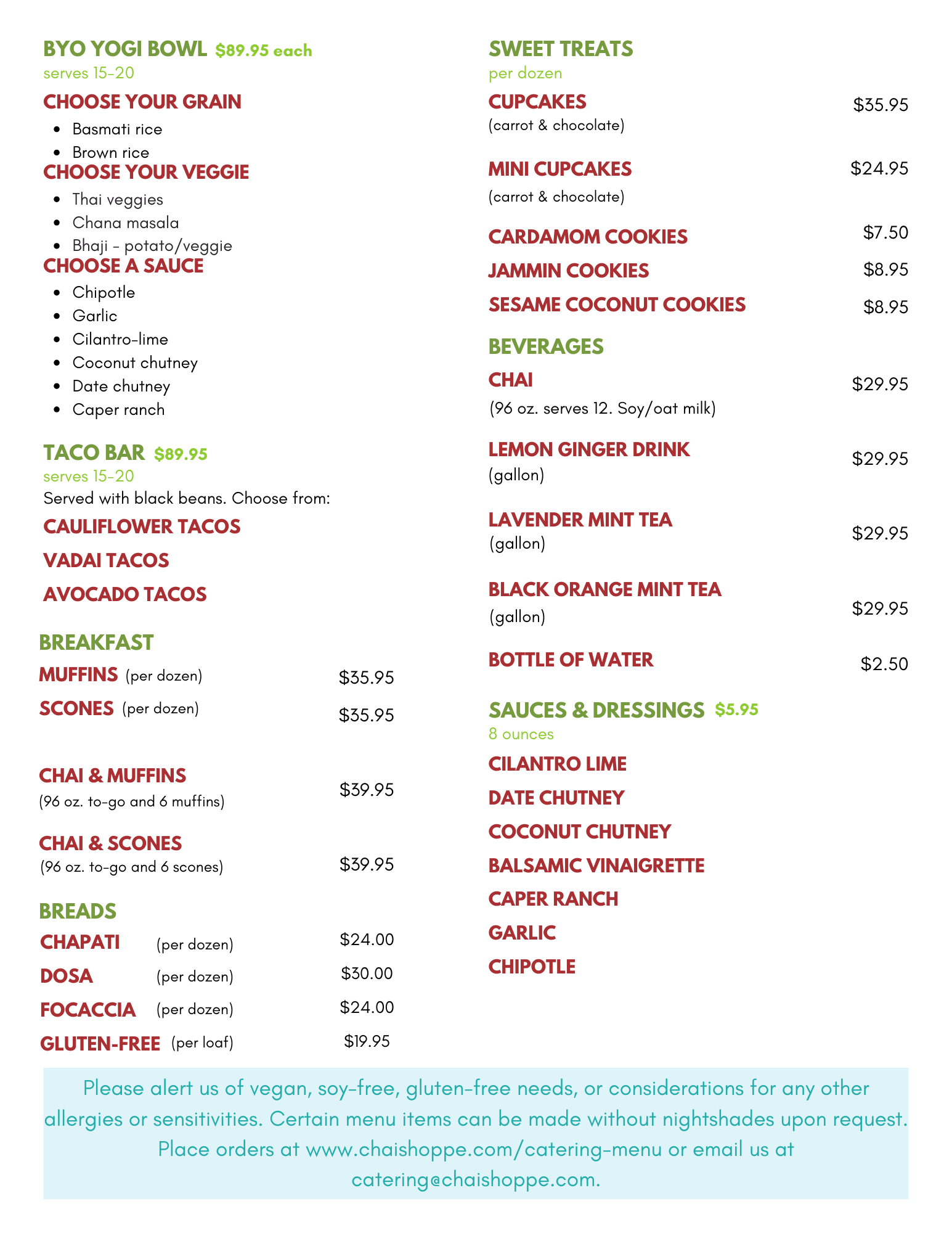 Catering Menu Back Catering Menu Back