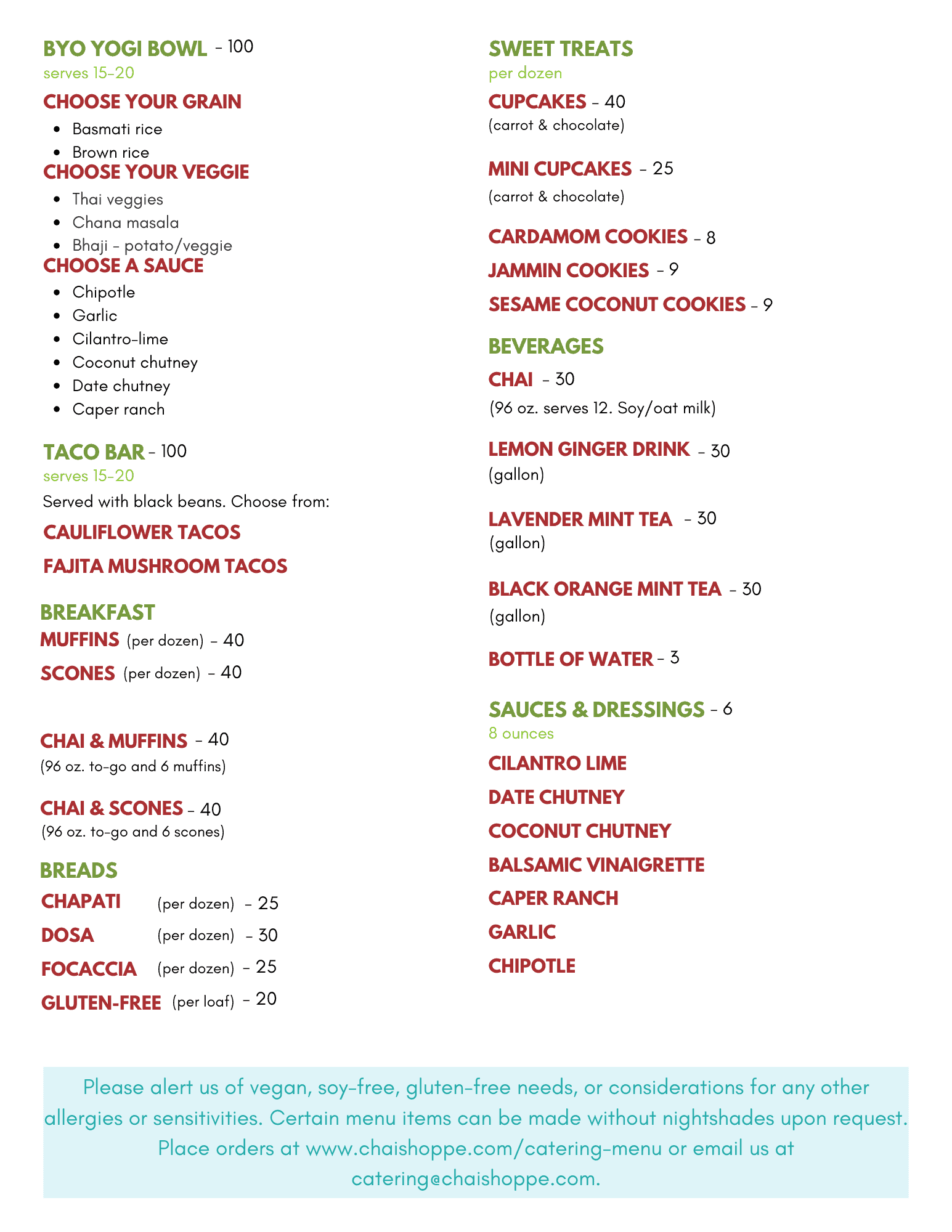 Catering Menu Back Catering Menu Back