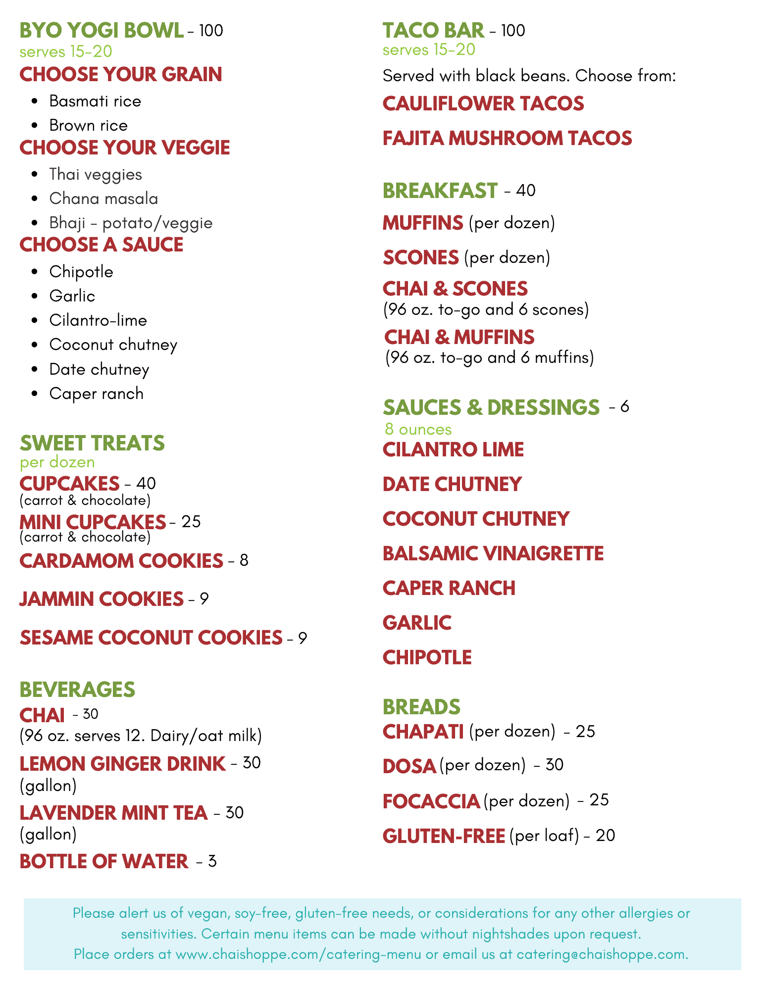 Catering Menu Back Catering Menu Back
